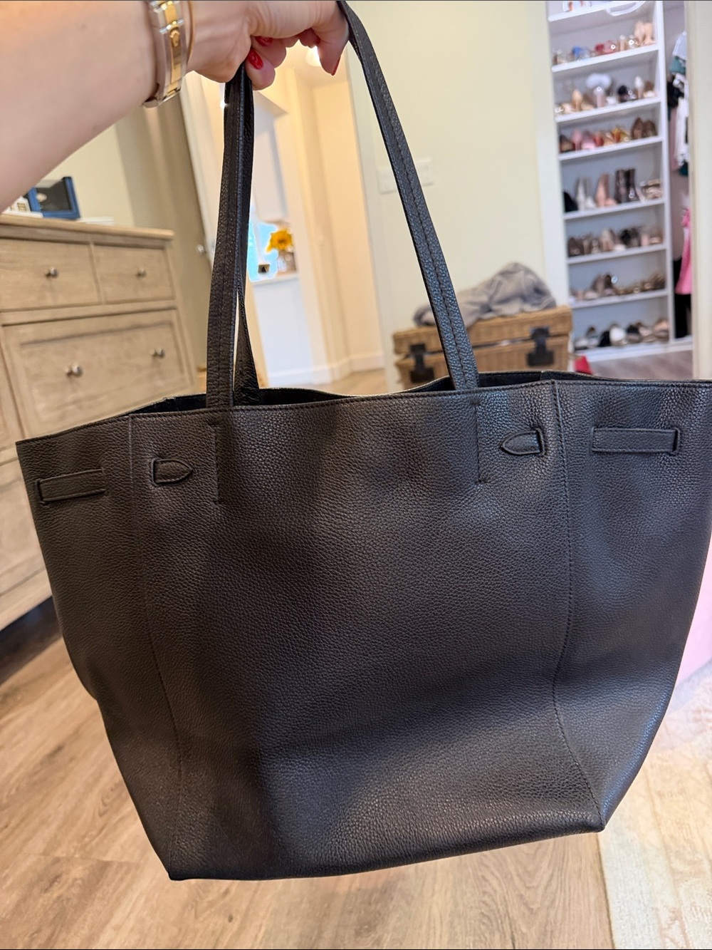 Celine Black Pebbled Leather Tote with Front Tie - Picture 2 of 4